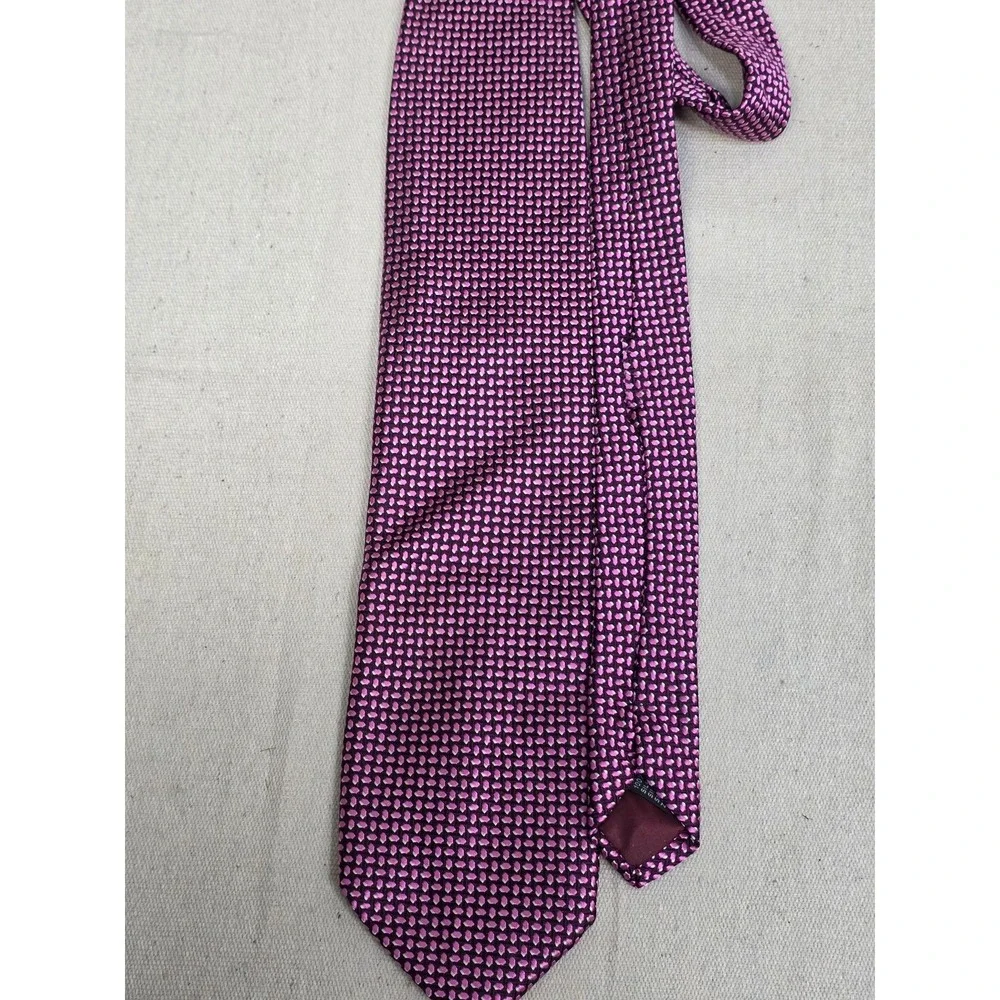Bachrach Mens Silk‎ Tie Purple Pink Geometric Textured Weave Made in Italy